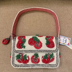 NWT Made in India Tomato Tomatoes Gingham Beaded Embellished Shoulder Bag